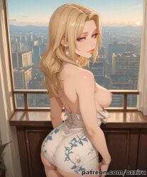 absurd_res ai_generated alternate_version_at_source alternate_version_available ass ass_focus blonde-haired_female blonde_blazer blonde_female blonde_hair blonde_hair_female breasts breasts_out city city_background cityscape day daytime dispatch_(game) exposed_breasts female female_focus hi_res highres indoor indoors inside long_hair looking_at_viewer looking_back mandy_(dispatch) morning nail_polish nails nails_painted office office_lady ozziru painted_nails parted_bangs patreon self_upload skyscraper solo solo_female solo_focus standing uncensored video_game video_game_character video_games window