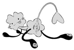 animate_inanimate clover_(plant) fan_character female genitals greyscale hi_res humanoid_genitalia humanoid_vulva looking_at_viewer monochrome object_shows paws plant simple_background solo stonerobjectum tail tongue tongue_out vulva white_background