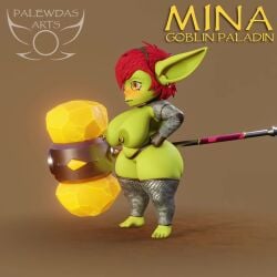 3d_(artwork) 3d_animation 4_fingers 4_toes amber_eyes animated areola armor ass belly big_breasts big_butt big_ears blush breasts chainmail clothed clothing digital_media_(artwork) ear_piercing ear_ring fantasy feet female fingers giant_hammer goblin goblin_female green_body hair hammer hi_res holding_object humanoid mina_(palewdasarts) nipple_piercing nipples paladin palewdas_arts palewdasarts_(modeler) piercing red_hair ring_piercing short_stack shortstack slightly_chubby solo tagme thick_thighs toes tools unconvincing_armor video
