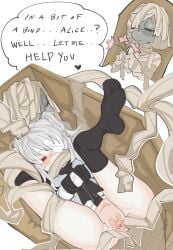2girls alice_sawyer bandage blush bondage closed_eyes coffin corpse_(vtuber) halloween halloween_costume indie_virtual_youtuber legs_spread legs_up mummy mummy_costume mummy_wrappings ollyxpop pussy_juice spreading_pussy virtual_youtuber y2kqtz