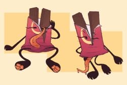 animate_inanimate burner_(osc) candy chocolate chocolate_bar dessert food food_creature genitals kit_(burner) male object_shows orange_penis paws penis sacristuff smile solo stonerobjectum tapering_penis