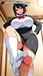 1boy 1girls 2025 ai_assisted ai_generated anime artist_name big_breasts big_chest big_penis black_hair blurry blurry_background breast breasts brown_eyes bust busty chest cock depth_of_field dick erection explicit feet feet_fetish female femdom foot_fetish foot_play footjob from_below hand_on_hip hands_on_hips hi_res high_quality high_resolution highres jacket kimi_no_na_wa kimi_no_na_wa. large_breasts looking_at_viewer looking_down male miyamizu_mitsuha panties patreon patreon_username penis pink_panties pov precum short_hair skirt skypassion smile smug socks solo_focus stable_diffusion straight toejob uncensored underwear watermark white_legwear