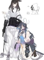 arknights centaur chin_grab female futa_with_female futadom futanari hoof_on_face horsecock intersex lumen_(arknights) nipple_piercing priestess_(arknights) rule_63 transformation victim_alice