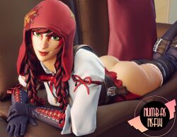 1girls 2023 3d 3d_background 3d_model artist_logo artist_name ass boots braid braided_hair epic_games exposed_ass fable_(fortnite) female female_focus female_only fortnite fortnite:_battle_royale green_eyes hood_up laying laying_on_stomach long_gloves looking_at_viewer lying lying_on_stomach no_panties no_panties_under_dress no_panties_under_skirt numbasnsfw red_hair red_hood smiling smiling_at_viewer thigh_boots topwear twin_braids twintails two_tone_hair video_game_character video_games watermark