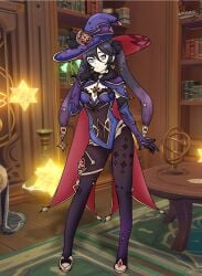 2d alternate_version_available artist_signature genshin_impact hoyoverse mona_(genshin_impact) purringnsfw solo_female tagme twintails witch witch_hat