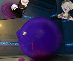 1male bennett_(genshin_impact) blue_nose blue_skin blueberry_inflation blueberry_juice genshin_impact imminent_blueberry_inflation inflation lactating lactating_nipples lactating_without_expressing lactation leaking_nipples male male_only mihoyo moobs naked nipples northkelp nude_male pecs puffy_cheeks spherical_inflation sunken_head sunken_limbs white_hair