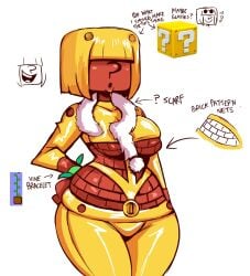 1girls ?_block androjuniarto blonde_hair clothing dark-skinned_female dark_skin hair_covering_eyes humanized mario_(series) nintendo question_block_gal questionable_consent scarf