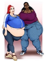 2girls ashvenit bbw belly belly_fat belly_fetish belly_focus belly_overhang big_belly bottom_heavy chubby_female deep_navel disproportional exposed_fat_belly fat fat_belly fat_female fat_fetish fat_rolls female female_focus female_only flabby_belly flabby_legs hyper_belly massive_belly morbidly_obese_female obese overweight_female ruby_(ashvenit) ssbbw undersized_clothes wide_hips