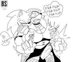 anthro armwear bacon_sama big_muscles big_pecs big_penis bite biting_lip biting_own_lip blush bodily_fluids chin_tuft clothing duo echidna elbow_gloves eulipotyphlan facial_tuft fishnet_clothing fishnet_legwear genital_fluids genitals gloves handwear head_on_shoulder hedgehog hi_res huge_cock knuckles_the_echidna larger_male legwear maid_headdress maid_uniform male mammal monotreme muscular nipple_fetish nipple_pinch nipple_play pecs penis pinch precum profanity sega self_bite size_difference smaller_male smug_grin sonic_(series) sonic_the_hedgehog sonic_the_hedgehog_(series) speech_bubble surprised thought_bubble throbbing throbbing_penis tongue tongue_out tuft uniform