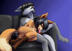 abluedeer anal anal_fingering anthro anus ass canine clitoris darkduck64 fellatio female fingering flux fox fur furry hindpaw hybrid male masturbating_during_fellatio masturbation nude oral oral_sex penis pussy rachel_(darkduck64) sex sofa straight wolfin