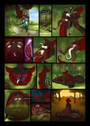 14_panel_comic 2_penises animal_genitalia animal_penis anthro anthro_on_anthro anthro_penetrated anthro_penetrating anthro_penetrating_anthro apode arm_grab armorine barefoot barely_inside black_body bodily_fluids bottomwear bra breast_grab breasts caledis caught_off_guard clothed clothing clothing_on_floor coiling comic cum cum_inside cum_on_own_penis cum_on_penis cum_on_self day digestion discarded_clothing draconcopode dragon duo ejaculation english_text fatal_vore feet female female_penetrated female_prey forest forked_tongue frill_(anatomy) fully_inside genital_fluids genitals glottis green_eyes hand_on_belly hand_on_breast hand_on_bulge head_crest head_first head_frill hemipenes hi_res inside_stomach internal jogging kali_(kalithedragon) legless male male/female male_penetrating male_penetrating_female mouth_shot multi_genitalia multi_penis mythological_creature mythological_scalie mythology naga nipples one_eye_closed onomatopoeia open_mouth oral_vore outside partially_inside partially_submerged penetration penis plant prehensile_tail red_body red_scales reptile rumbling_stomach saliva scales scalie scared serpentine sex sex_with_pred shorts sky snake snake_hood soft_vore sound_effects sports_bra stomach_acid stomach_bulge tail text tongue tongue_out tree underwear undressing_another vaginal_penetration vore vulva