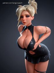 1girls 3d ai_generated blonde_hair blue_eyes breasts curvy huge_breasts mercy overwatch overwatch_2 sergunyaa23