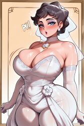 ai_generated black_hair blue_eyes diantha_(pokemon) looking_at_viewer pokemon pov self_insert self_upload surprised wedding_dress wedding_ring