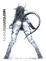 2010 anus ass caterwaul demon drawn female hair hooves horns james_m_hardiman nude penance presenting pussy raised_tail simple_background solo spread_legs spreading standing succubus tail