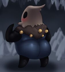 1girls 2025 2d 2d_(artwork) anthro ass big_ass big_butt biped blush booty bug burlap_sack cloth_(hollow_knight) deep_skin digital_drawing_(artwork) digital_media_(artwork) female female_only headgear headwear hi_res hollow_knight huge_ass huge_butt hydrareality insects overweight overweight_female solo standing team_cherry