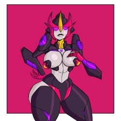 barely_clothed big_breasts breasts flamewar glowing_eyes purple_eyes redartist robot robot_girl robot_humanoid thick_thighs transformers