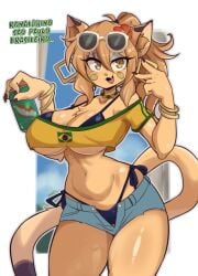1girls 2d 2d_(artwork) big_breasts brazil brazilian brazilian_female breasts cleavage clothing felid feline female furry glasses goya_(lucyfercomic) huge_breasts lucyfercomic original solo tagme thick_thighs wide_hips