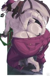 1girls anthro ass back_view deadlock dialogue female female_only fur furry gigantic_ass huge_ass ivy_(deadlock) smug_ghost standing text