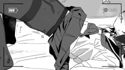 barbarian_tk battery_indicator belt_collar blush clenched_teeth clothes_lift collar commentary_request crotch_seam female greyscale implied_fingering miniskirt monochrome nose_blush original pantyhose parted_lips pussy_juice_stain recording sailor_collar sailor_shirt school_uniform serafuku shirt short_hair short_sleeves skirt skirt_lift solo teeth top-down_bottom-up viewfinder