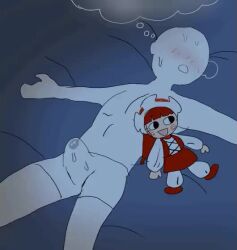 animated anon blush breath breath_cloud bulge bulge_through_clothing cute dreaming faceless_male female forbiddenchees8 male male/female male_focus sweating tagme thought_bubble underwear video wet_clothes wet_dream