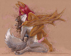 2007 anthro bat bondage breasts canine closed_eyes eyes female fur furry knot licking male nude penis sex sideboob straight tongue uaykan wings wolf