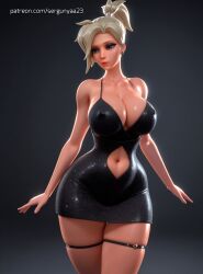 1girls 3d ai_generated blonde_hair blue_eyes breasts curvy huge_breasts mercy overwatch overwatch_2 sergunyaa23