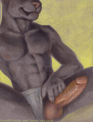 1boy anthro balls briefs erection feline fur furry inviting leopard male male_only muscles naughty naughty_face penis solo spreading ssirrus underwear white_underwear