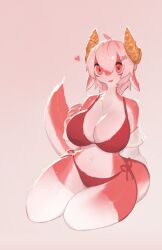 anthro big_breasts bikini breasts female horns red_eyes red_fur soda_uyu tagme thighhighs white_hair