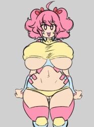 big_breasts breasts bursting_breasts clothes_too_small female inakotho pink_hair small_clothes tagme