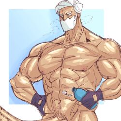 balls bara beard drayden facial_hair game_freak gay hyper_penis male male_only muscles muscular nintendo npc_trainer penis pokemon solo solo_male toranjista white_hair