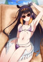 1girls 2022 arm_up armpits bikini breasts female female_only hips hololive hololive_english hololive_myth long_hair looking_at_viewer naoillus ninomae_ina'nis pointy_ears purple_bikini purple_eyes purple_hair slim_body slim_waist small_breasts smile sunglasses thick_thighs thighs tinted_eyewear virtual_youtuber wide_hips