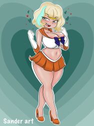 bishoujo_senshi_sailor_moon cleavage clothing cosplay female_only full_body high_heels huge_breasts jackie_lynn_thomas large_breasts open_mouth sailor_venus_(cosplay) sander_art skirt solo_female standing star_vs_the_forces_of_evil thick_thighs