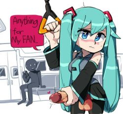 blush chobobnsfw erection exhibitionism futanari hatsune_miku heart large_penis masturbation mostly_clothed nervous penis precum public public_masturbation testicles train vocaloid