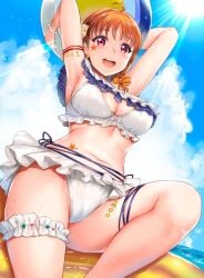 big_breasts bikini breasts kamishiro_ryuu love_live! love_live!_sunshine!! orange_hair red_eyes takami_chika white_bikini