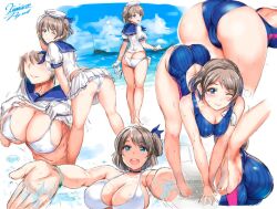 ass ass_focus big_ass big_breasts bikini blue_eyes grey_hair kamishiro_ryuu love_live! love_live!_sunshine!! one-piece_swimsuit swimsuit watanabe_you