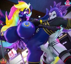 3d 3d_(artwork) anthro areola athletic_female athletic_futanari balls bedroom_eyes big_areola big_balls big_breasts big_penis breasts crossover dc dc_comics digital_media_(artwork) duo equid equine female forsaken_(artist) friendship_is_magic futa_on_female futanari genitals grey_body grey_skin gynomorph gynomorph/female hair hasbro hi_res huge_areola huge_breasts huge_nipples human human_on_anthro human_penetrating intersex intersex/female interspecies looking_back_at_partner mammal multicolored_hair my_little_pony narrowed_eyes navel nipple_piercing nipple_ring nipples partypick pegasus penetration penis piercing purple_body purple_eyes purple_hair pussy rachel_roth rainbow_dash_(mlp) rainbow_hair raven_(dc) ring_piercing seductive smile straight_hair teen_titans vaginal_penetration wings