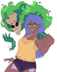 aaravi_mishra angry big_hair blue_hair boobs bra bracelet breasts brown_body brown_skin female ghost green_eyes hex_(monster_camp) hex_(monster_prom) jean_shorts jeans kikichan95 long_hair medium_breasts monster_camp monster_prom necklace pose posing punch purple_hair request shirt shorts sketch transparent_clothes transparent_clothing