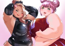 2girls akina_bbw bbw cheerleader chubby female_only gyaru hi_res kokoa_(akina_bbw) lingerie original_character overweight_female