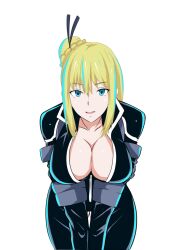 1girls aqua_eyes bent_over big_breasts black2929 blonde_hair blue_eyes bodysuit breasts busty cleavage female female_focus female_only hair_bun hands_on_legs hands_on_own_legs hands_on_own_thighs hands_on_thighs highres large_breasts leaning_forward legs long_hair looking_at_viewer nancy_lee ninja_slayer open_mouth pose simple_background single_hair_bun smile solo standing thighs voluptuous white_background