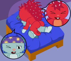 2girls bed flaky_(htf) happy_tree_friends no_humans pussy scissoring tribadism yuri