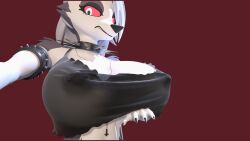 anthro big_breasts canid canine demon erect_nipples hellhound helluva_boss loona_(helluva_boss) mammal nipple_bulge nipple_piercing nipples_visible_through_clothing severalbaps transparent_clothing