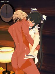 1boy 1girls 3d animated bouncing_breasts breasts breasts_out clothed_sex cum_in_pussy dark-skinned_male dark_skin dungeon_ni_deai_wo_motomeru_no_wa_machigatteiru_darou_ka fucked_senseless fucked_silly harada_(harada4780) heart-shaped_pupils hestia_(danmachi) indoors light-skinned_female light_skin netorare rolling_eyes sex standing_sex symbol-shaped_pupils vaginal_penetration