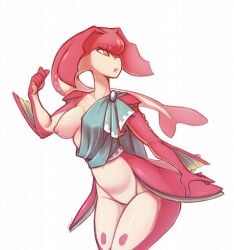 1girls anthro boobs breasts breath_of_the_wild female female_only female_zora fish fish_girl fish_humanoid medium_breasts mipha nintendo nipples pink_nipples red_skin solo solo_female suelix the_legend_of_zelda the_legend_of_zelda:_breath_of_the_wild thick_thighs tits two_tone_skin white_background white_skin zora