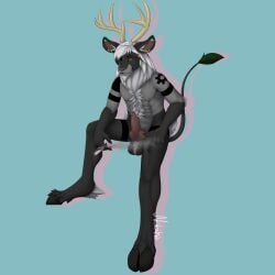 absurd_res animal_genitalia animal_penis anthro antlers athletic canine_penis furry genitals hi_res hooves horn hybrid male male_only nabiha penis solo solo_focus