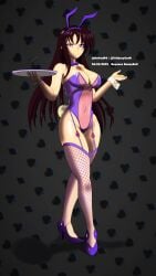 big_breasts bunny_ears bunnysuit fishnets garter_straps high_school_dxd legwear leotard long_hair pin_up raynare see-through_clothing stockings thighhighs transparent_bunnysuit