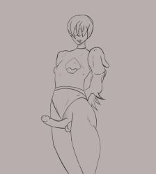 1boy balls big_penis blindfold crossdressing erect_penis erection light-skinned_male light_skin male male_focus male_only monochrome nier nier:_automata penis sketch swedishdudefan testicles white_background white_hair yorha_2b_(cosplay) yorha_9s