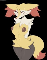 anthro areola blush braixen breasts brown_areola brown_nipples canid canine cooliehigh female fur generation_6_pokemon genitals hi_res inner_ear_fluff mammal nintendo nipples pokémon_(species) pokemon pokemon_(species) pussy solo tuft video_games yellow_body