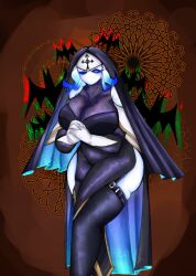 amora_(samuffffu) bat big_breasts elemental_humanoid nun nun_outfit one_eye_closed praying samuffffu25 thick_thighs wide_hips