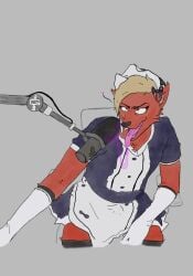 1boy ahe_gao anthro blonde_hair body_fur boy bulge canine copperboyart fangs femboy fluffy_fur fox foxboy83 gloves lesbian lewd maid maid_uniform male male_only precum pyrocynical red_eyes red_fur skirt sloppy solo spit tongue tongue_out twink twitch.tv youtuber