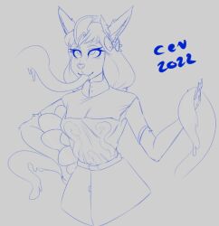 2022 bow cev clothed clothing egg eyes_rolling_back female female_focus female_only flower flower_in_hair fox fox_ears fox_girl fox_humanoid furry hair_flower holding_egg holding_tentacle horn long_hair monochrome sketch smile tentacle tentacle tentacle_in_mouth tentacles_under_clothes